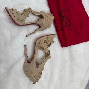 Christian Louboutin Decoupadiva 120 Nude Suede Heels Size 37.5